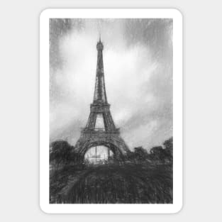 Eiffel Tower in Paris black white sketch Sticker